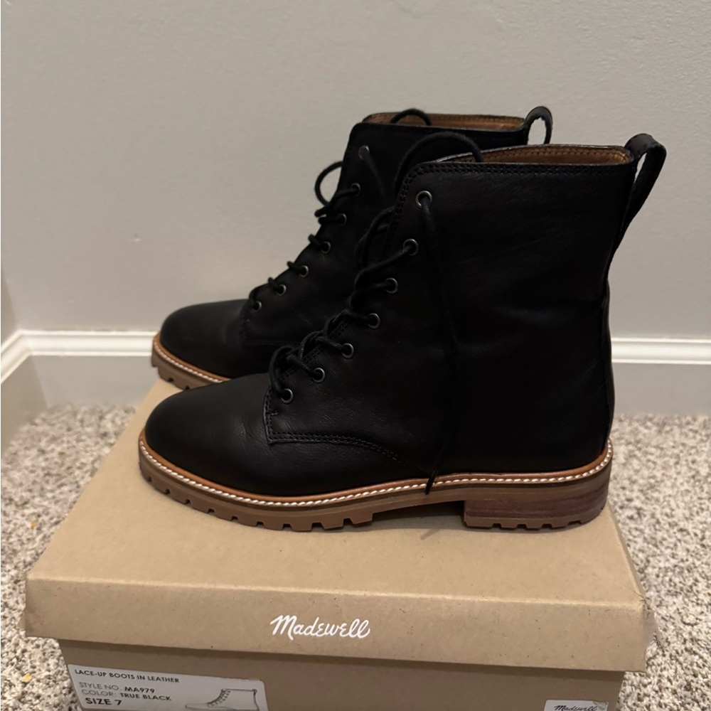 Madewell Black Leather Lace-Up Boots